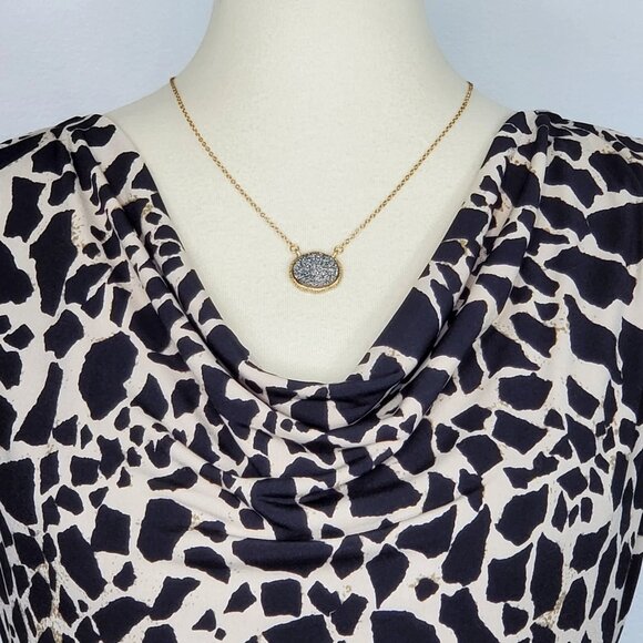 Kasper Black Tan Animal Print Drape Neck Stretchy Sleeveless Classic Dress Sz 4 - Picture 6 of 14